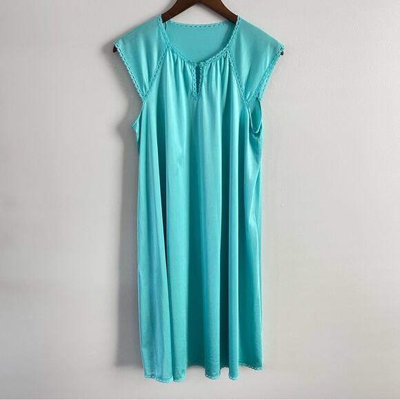 Vanity Fair | Vintage Turquoise Blue Night Gown Intimates Set Robe Nighty Dress - Picture 4 of 12